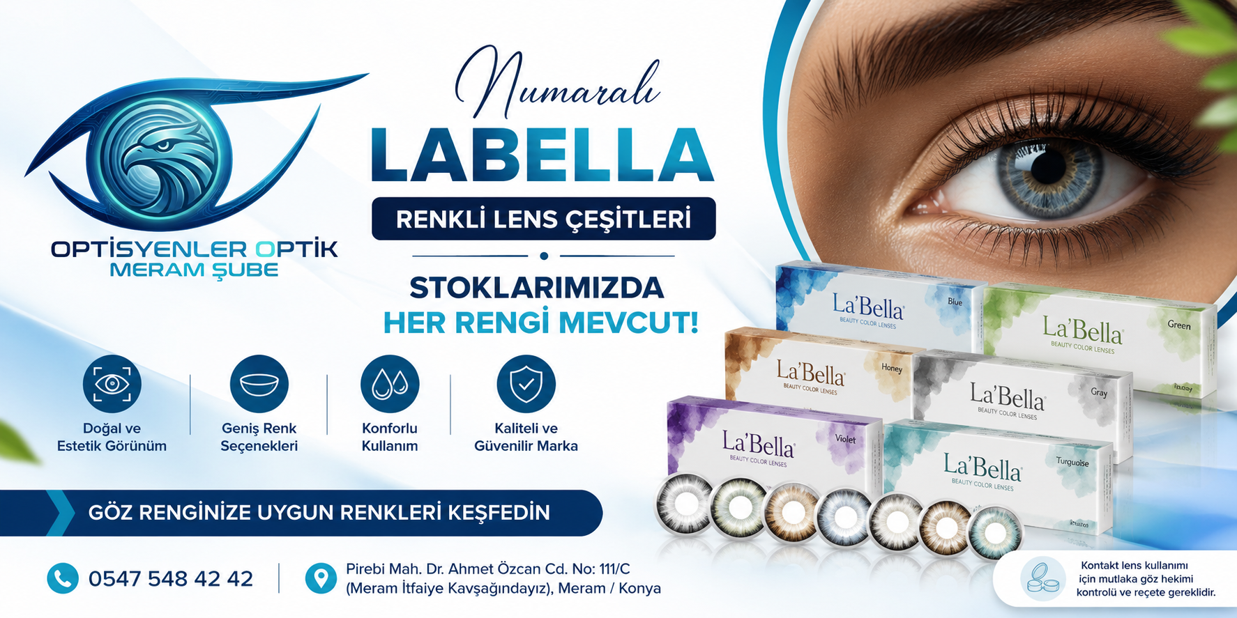 Numaralı Labella Renkli Lensler Optisyenler Optik Meram Şubesinde